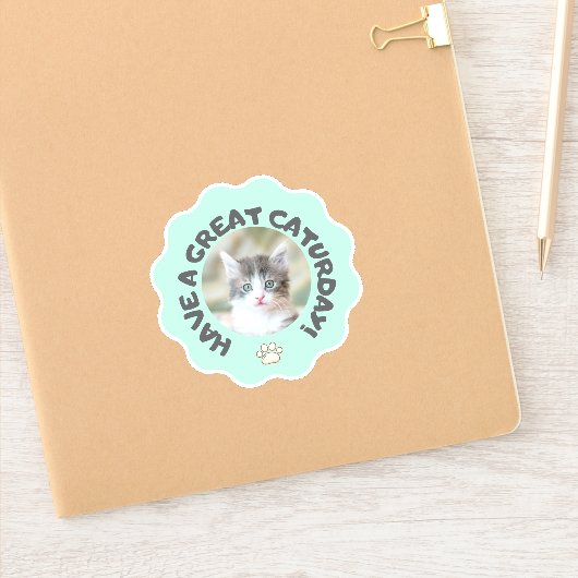 Veel plezier op zaterdag! Turquoise aangepaste kat Sticker (Notitieboek)