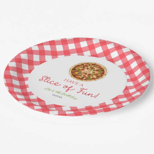 Veel plezier! Pizza Verjaardagsfeestje Papieren Bordje (Gekanteld)