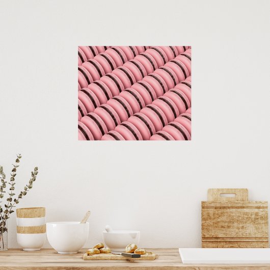 Veel rijen met roze Franse macarons Poster (Keuken)