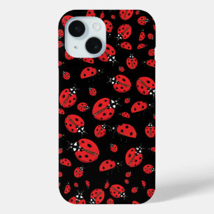 Veel rode lieveheersbeestjes Lucky Pattern Zwart iPhone 15 Case