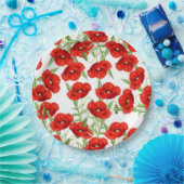 Veel rode papavers papieren bordje (Feest)