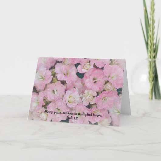 Veel roze bloemen liefhebbende bijbelse Kaart (Voorkant)