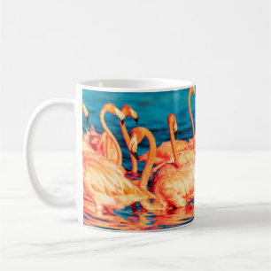 Veel roze koraal mooie wilde flamingos in blauw l koffiemok