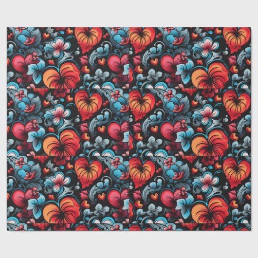 Veel Rozen Tattoo Harten Digitaal thema Cadeaupapier (Zoom)