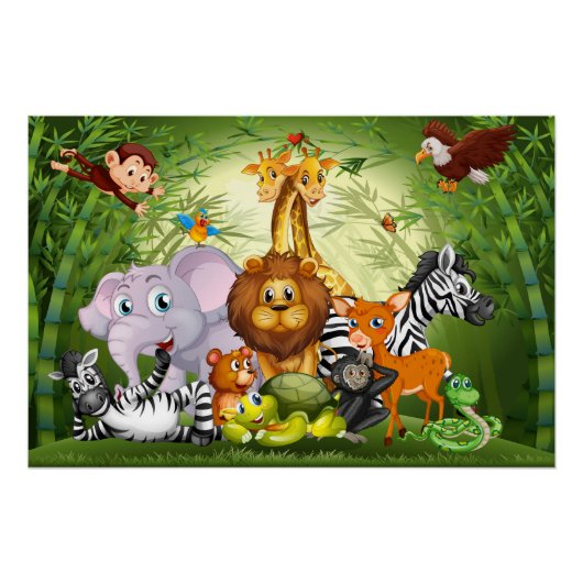 Veel schattige dieren Bamboe bos Perfect Poster (Voorkant)