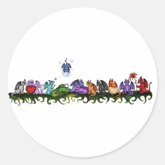 Veel schattige Dragons Ronde Sticker (Voorkant)
