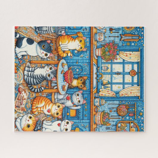 Veel Schattigee Cats Folk Art puzzel Legpuzzel (Horizontaal)