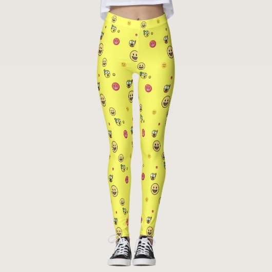 Veel soorten emoji's op heldergele achtergrond leggings (Voorkant)