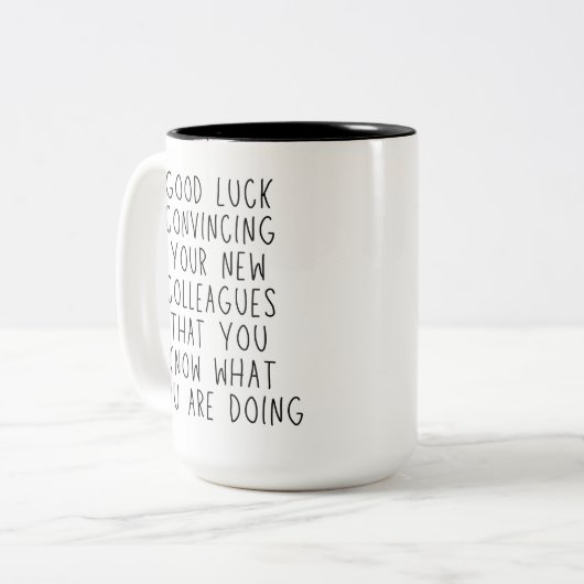 Veel succes grappig verlaten collega en werk besti tweekleurige koffiemok (Voorkant links)