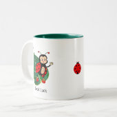 Veel succes lieveheersbeestje op blad tweekleurige koffiemok (Voorkant links)