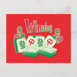 Veel succes Mahjong winnende tegels bloemen Briefkaart