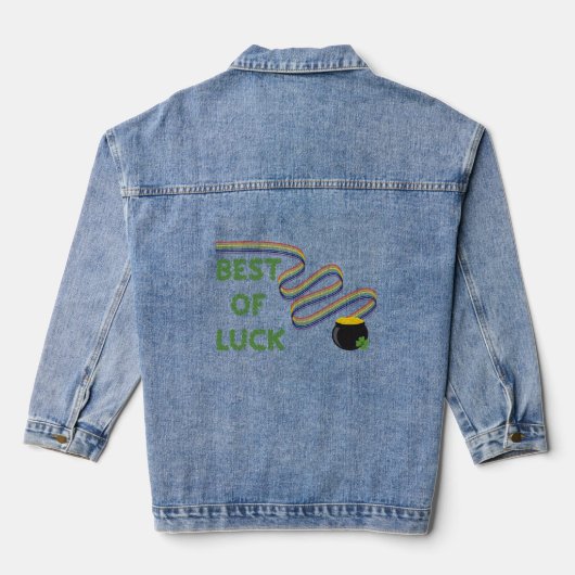 Veel succes met klaver en regenboog denim jacket (Achterkant)