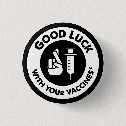 Veel succes met uw vaccins ronde button 3,2 cm (Voorkant)