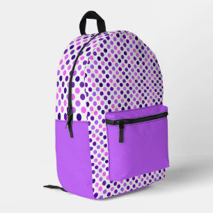 Veel tinten van Paarse Polka Dots op Wit Bedrukte Rugzak