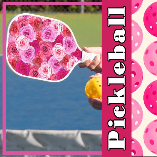 Veel tinten van roze bloemencollage bloemen pickleball paddle