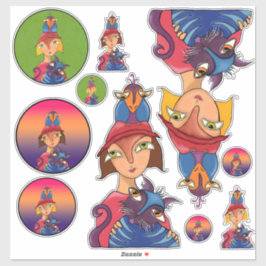 Veel, veel vogels, kattendames sticker