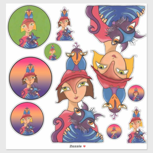 Veel, veel vogels, kattendames sticker (Vel)