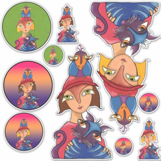 Veel, veel vogels, kattendames sticker (Voorkant)