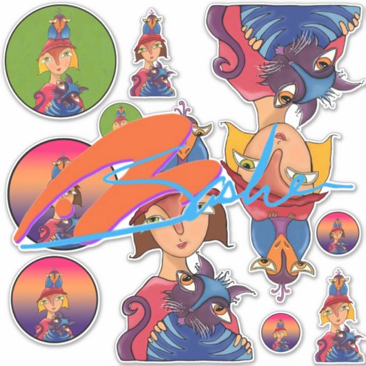 Veel, veel vogels, kattendames sticker (Voorkant)