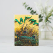 Veel verschillende soorten veren op een geel briefkaart (Staand voorkant)