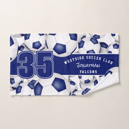 Veel voetballen aangepaste teamnaam blauw handdoek (Handdoek)