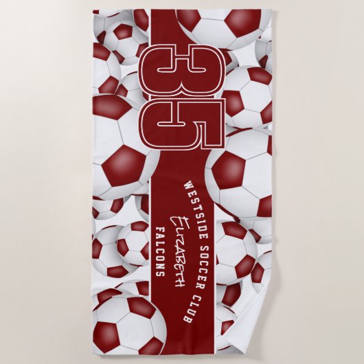Veel voetballen aangepaste teamnaam maroon strandlaken (Voorkant)
