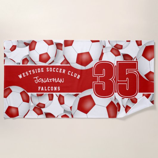 Veel voetballen aangepaste teamnaam rood wit strandlaken (Voorkant)