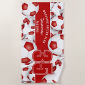 Veel voetballen aangepaste teamnaam rood wit strandlaken (Voorkant)