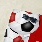 Veel voetballen aangepaste teamnaam rood zwart strandlaken (In situ)