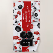 Veel voetballen aangepaste teamnaam rood zwart strandlaken (Voorkant)