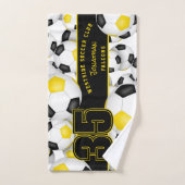 Veel voetballen aangepaste teamnaam zwart goud handdoek (Handdoek)