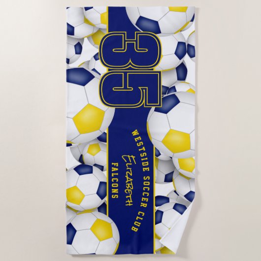 Veel voetballen blauw goud einde seizoen cadeaus strandlaken (Voorkant)