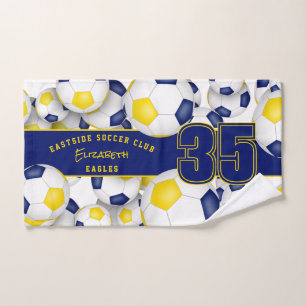 Veel voetballen blauw goud team kleuren geschenken handdoek