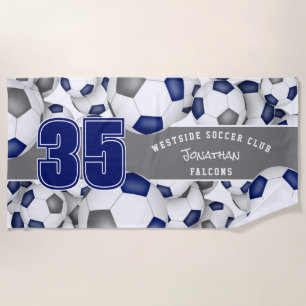 Veel voetballen blauw grijs sportteam kleuren strandlaken