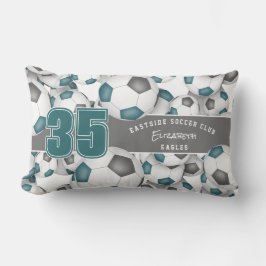 Veel voetballen blauwgroen grijs voetbalclubkleure kussen