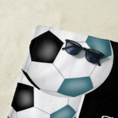 Veel voetballen blauwgroen zwart team kleuren cade strandlaken (In situ)