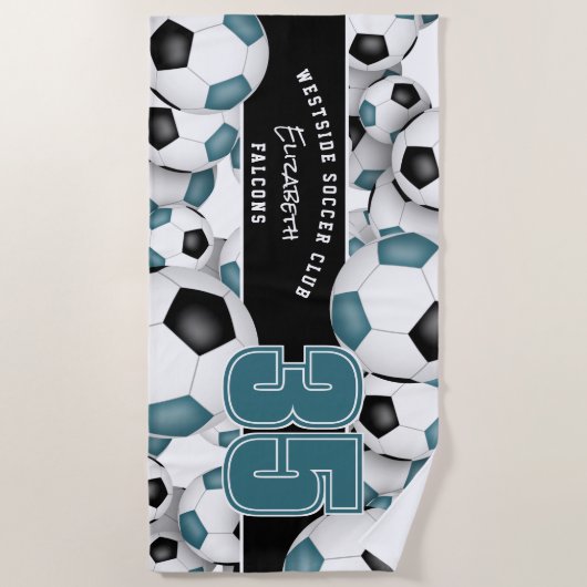 Veel voetballen blauwgroen zwart team kleuren cade strandlaken (Voorkant)