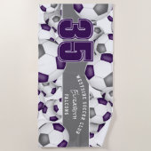 Veel voetballen paarse grijze custom team geschenk strandlaken (Voorkant)