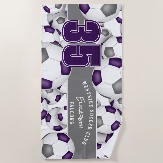 Veel voetballen paarse grijze custom team geschenk strandlaken (Voorkant)