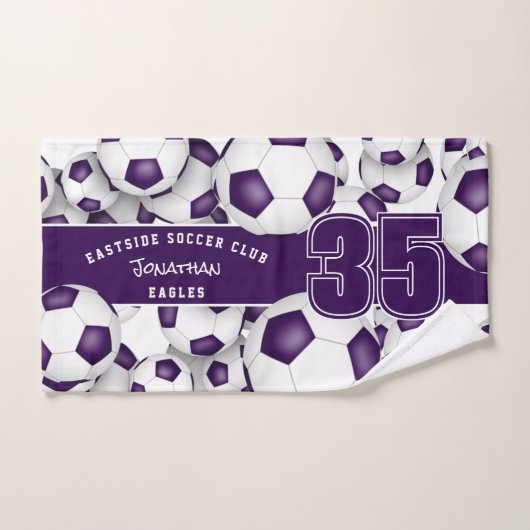 Veel voetballen paarse teamkleuren cadeau-ideeën handdoek (Handdoek)
