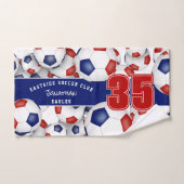 Veel voetballen rood blauw sportteam naam handdoek (Handdoek)