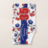 Veel voetballen rood blauw sportteam naam handdoek (Handdoek)