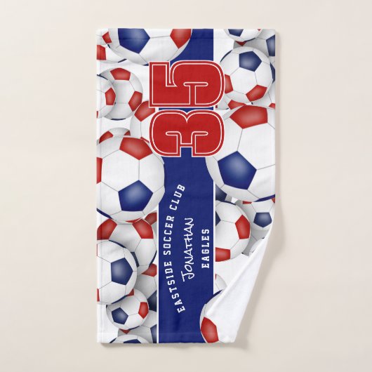 Veel voetballen rood blauw sportteam naam handdoek (Handdoek)