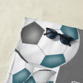 Veel voetballen teamspirit blauwgroen grijs strandlaken (In situ)