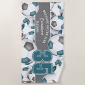 Veel voetballen teamspirit blauwgroen grijs strandlaken (Voorkant)