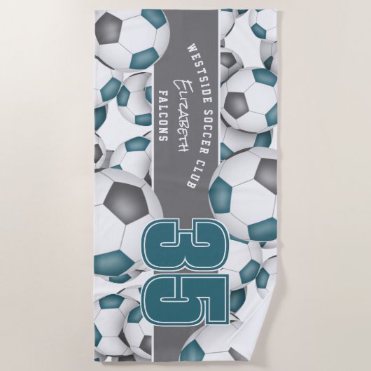 Veel voetballen teamspirit blauwgroen grijs strandlaken (Voorkant)