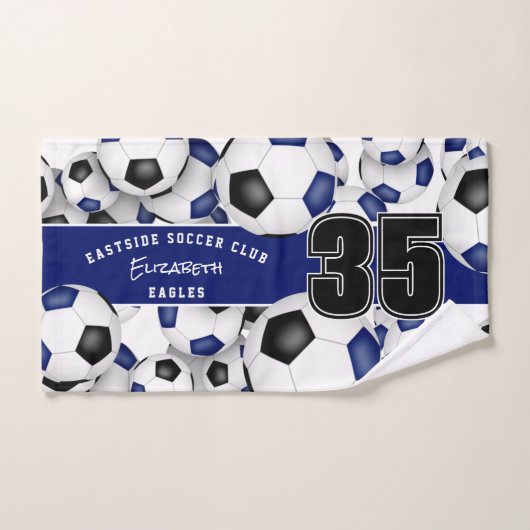 Veel voetballen zwart blauw team kleuren cadeaus handdoek (Handdoek)