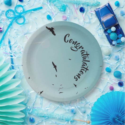 Veel vogels en een contra-jouw tekst papieren bordje (Feest)