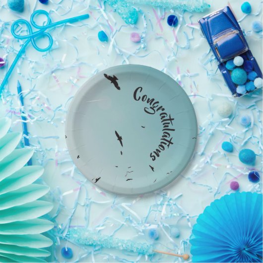 Veel vogels en een contra-jouw tekst papieren bordje (Feest)