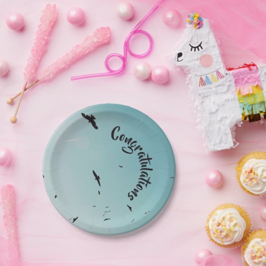 Veel vogels en een contra-jouw tekst papieren bordje (Feest)